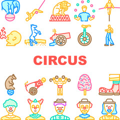 circus carnival vintage show icons set vector. retro tent, poster red, fair frame, old party, theater entertainment, label art circus carnival vintage show color line illustrations
