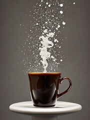 coffee cup with an explosion of coffee and milk