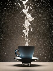 coffee cup with an explosion of coffee and milk