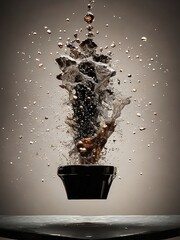 glass of coffee with an explosion of coffee and milk