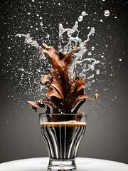 glass of coffee with an explosion of coffee and milk