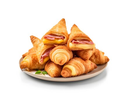 a plate of cachitos, fluffy, flaky pastries from Venezuela that resemble croissants. Generative AI