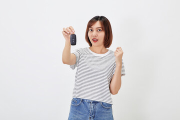 Portrait beautiful young business asian woman with car key