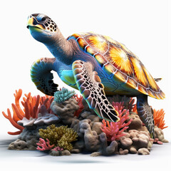 Sea ​​turtle and corals Photo. Generative AI