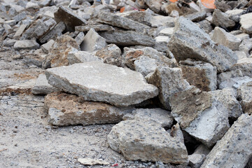 Piles of rubble after house demolition