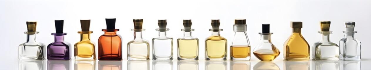 bottles and flacons with perfume essences and oils, the concept of making spirit of perfume products, AI generation