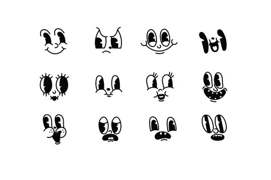 Cartoon faces. face comic emotions or emoticon doodle. Isolated vector illustration icons set