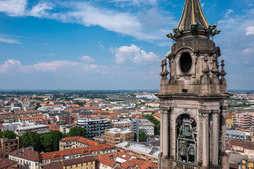 Panoramic view of the city of Novara, seen from the top of the San Gaudenzio Church dome. The dome was built by Alessandro Antonelli, starting from 1844 and is one of the world highest brick made dome - obrazy, fototapety, plakaty