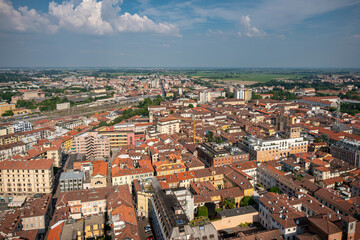 Fototapeta na wymiar Panoramic view of the city of Novara, seen from the top of the San Gaudenzio Church dome. The dome was built by Alessandro Antonelli, starting from 1844 and is one of the world highest brick made dome