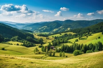 Fototapeta na wymiar carpathian countryside with forested hills