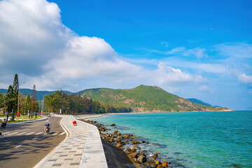 Con Dao, Vietnam - APR 30 2023: The famous road which leads along the coastline mountains in Con...