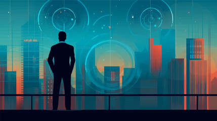 Businessman looking remotely, forecast, prediction in business, vector illustration.