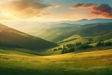Naklejka na ściany i meble grassy meadows on the hills of ukrainian highlands