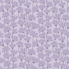 Kwiatowy wzór wektorowy. Ręcznie rysowane kwiatki na jasnym fioletowym tle. Prosty design do wykorzystania na tkaninach lub w innych projektach. Wzór powtarzalny.