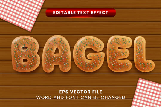 Realistic bagel 3d food editable vector text effect
