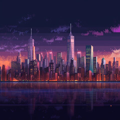 Fototapeta na wymiar Dramatic Block City - AI generated city pixel art images. 