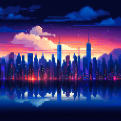 Dramatic Block City - AI generated city pixel art images. 
