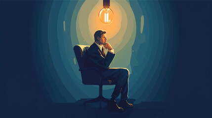 Vector illustration business illustration of a businessman sitting and thinking