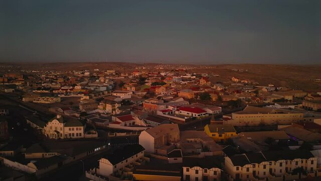 Aerial view of buildings in Windhoek downtown urban city town. Namibia, South Africa.