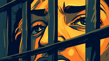 Vector illustration Jail or prison with bars icon, jail cell prison vector, Vector illustration of a man in jail