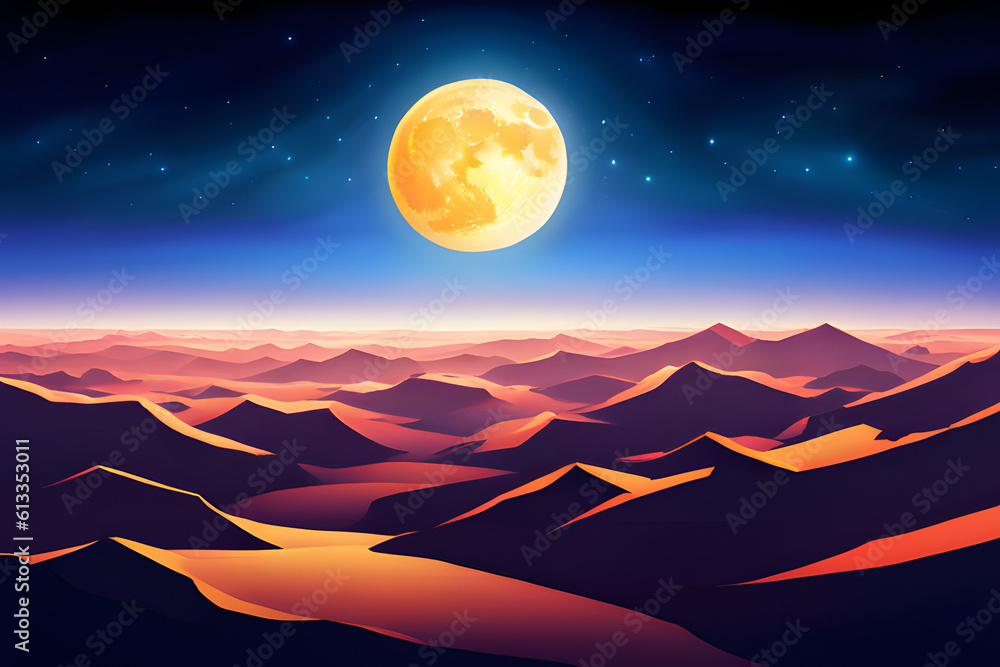 Wall mural landscape with moon created using ai generative technology