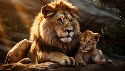 Obraz na płótnie Canvas beautiful lion and cub