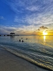 Sunset at the Pigeon Point beach or Pigeon Point Heritage Park in Tobago, West Indies 