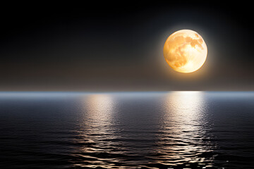 full moon over sea  created using AI Generative Technology
