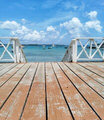 Wooden boardwalk in Buccoo, Tobago, West Indies.