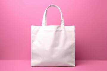 Blank white tote bag mockup isolated on pink background, eco cotton bag. Generative AI