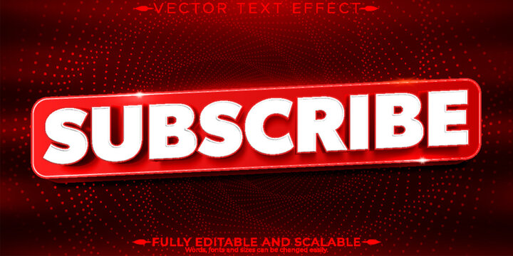 Subscribe button text effect editable red social media font style
