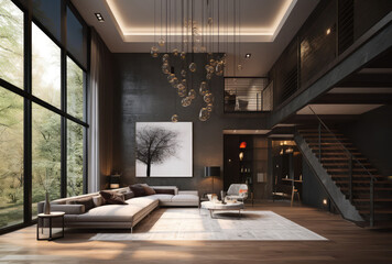 Fototapeta na wymiar modern house interior design, generative AI