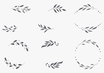 Fototapeta premium Leaf and Branch Frame hand drawn style. Leaf black and white frame of twigs leaves. Frames for the Valentine’s Day, wedding decor, logo and identity template.