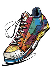 Vibrant Sole: A Colorful Shoe on a Transparent Background. Generative AI