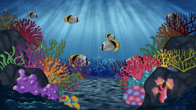 Animated Underwater Scene with Colorful Fishes