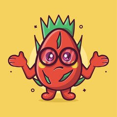 funny dragon fruit character mascot with confused gesture isolated cartoon in flat style design