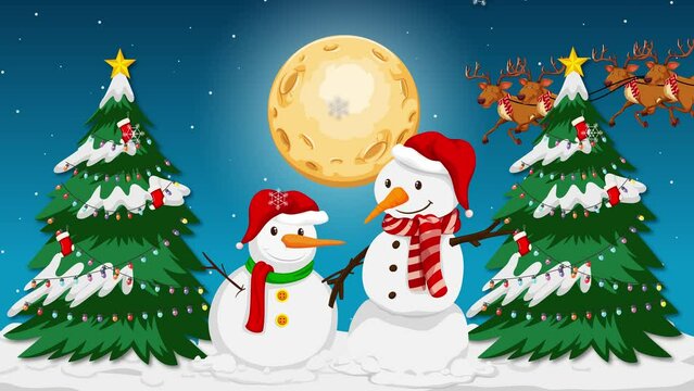 Animated Merry Christmas Text with Snowman