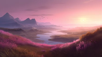 Fototapete Hell-pink A tranquil alien landscape that evokes a sense of serenity and peace generative ai