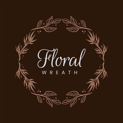 Floral Wreath Hand Drawn Frame Logo Design Vector