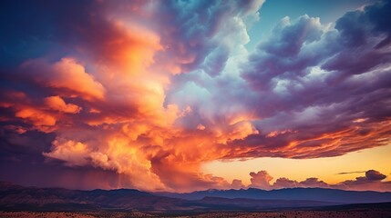 Fototapeta na wymiar Colorful dramatic sky with cloud at sunset Generative AI