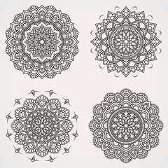 Flower Mandala Set with Ornaments. suitable for henna, tattoos, photos, coloring books. islam, hindu,Buddha, india, pakistan, chinese, arab