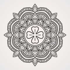 Flower mandala with traditional pattern and blend of four-leaf clover. suitable for henna, tattoos, photos, coloring books. islam, hindu,Buddha, india, pakistan, chinese, arab