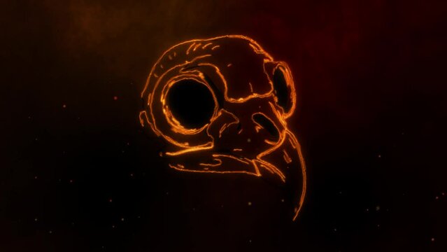 bird skull in fire line