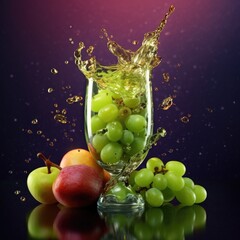 Fototapeta na wymiar Grape juice pouring into a glass with surrounded by grape. Generative AI