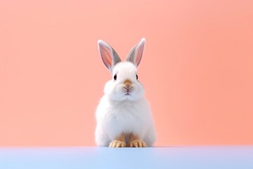 small white bunny sitting against background