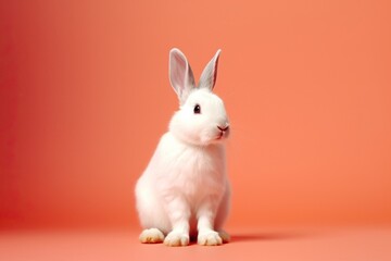 small white bunny sitting against background