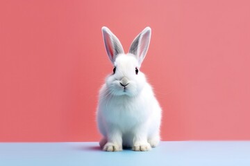 Obraz premium small white bunny sitting against background