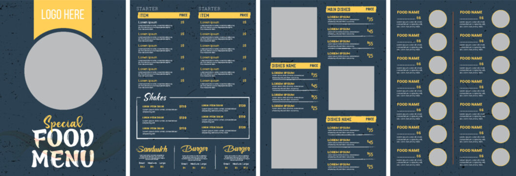 Elegant restaurant Food Menu Template, Restaurant cafe menu, template design, Set A4 menu editable vector format