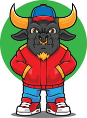 Cool Bull Fashion Cartoon Illustration