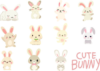 set of bunny rabbit cute